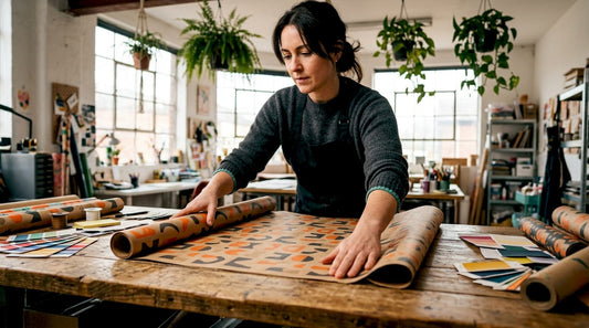 Ontwerper die aan de slag is met duurzaam inpakpapier