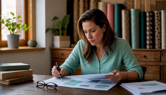 Een vrouw bekijkt en beoordeelt verschillende duurzame verpakkingen.