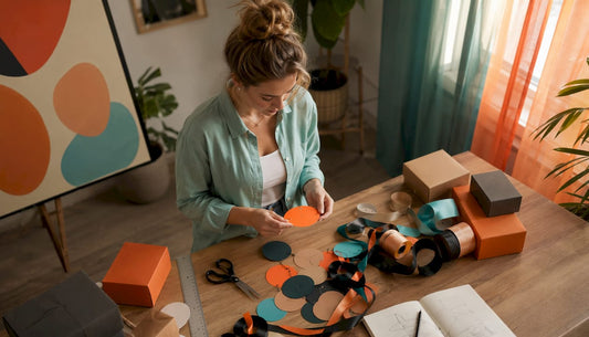Aan de keukentafel bestudeert een vrouw verschillende sierlijke labels.