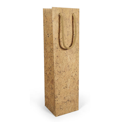 Luxe Wijnfles Tas - Papier met Kurk Patroon - Stoffen Hengsels