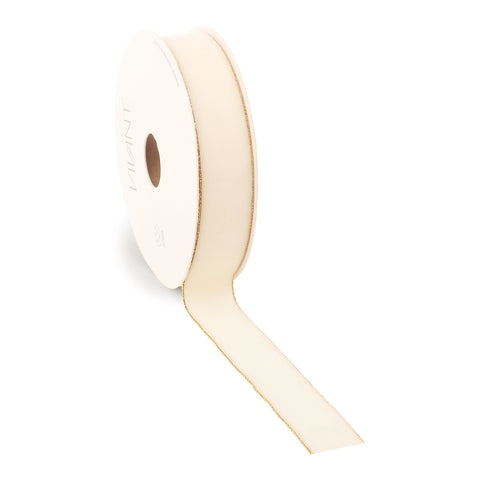 Velvet Lint Crème met Gouden Rand - Luxe Enkelzijdig Fluweel - Cadeaulint - Decoratielint