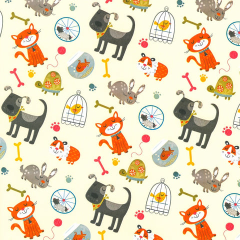 Inpakpapier Rol - Vrolijke Huisdieren Print - Gecoat Papier - 200 Meter - Keuze uit 3 Breedtes