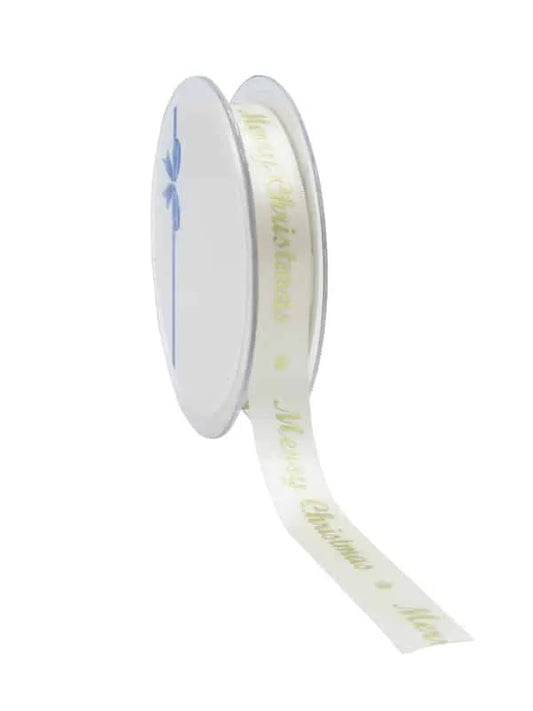 Ivoor Satijnen Kerstlint "Merry Christmas"