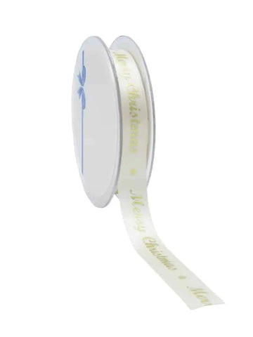 Ivoor Satijnen Kerstlint "Merry Christmas"