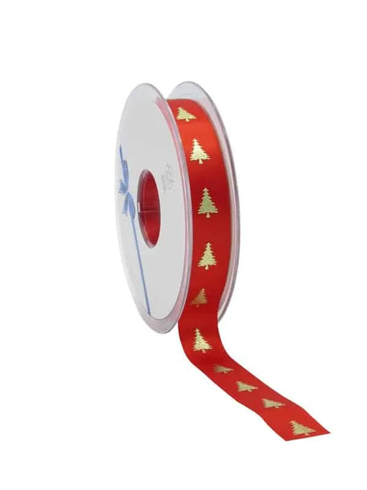 Satijnen Kerstlint Rood - 15mm x 25m - Kerstbomen Design