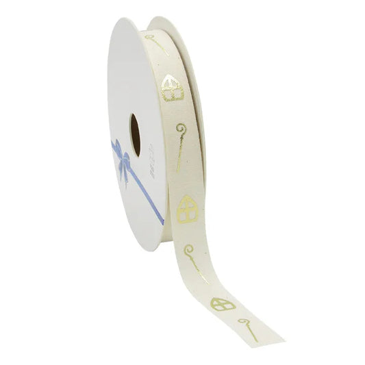 Katoen lint ‘Mijter & Staf’ (ECO) – Crème