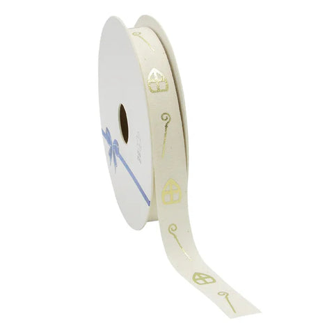 Katoen lint ‘Mijter & Staf’ (ECO) – Crème