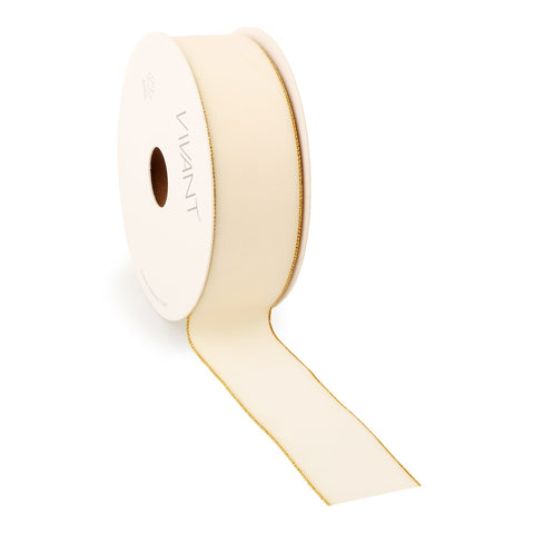 Velvet Lint Crème met Gouden Rand - Luxe Enkelzijdig Fluweel - Cadeaulint - Decoratielint