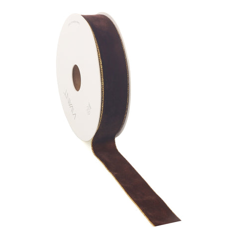Velvet Lint Bruin met Gouden Rand - Enkelzijdig Fluweel - Luxe Decoratielint - 3 Breedtes