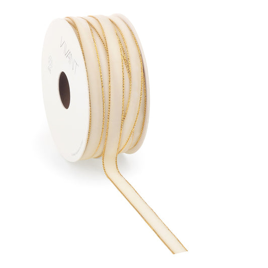 Velvet Lint Crème met Gouden Rand - Luxe Enkelzijdig Fluweel - Cadeaulint - Decoratielint