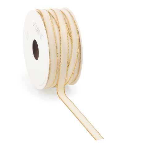 Velvet Lint Crème met Gouden Rand - Luxe Enkelzijdig Fluweel - Cadeaulint - Decoratielint