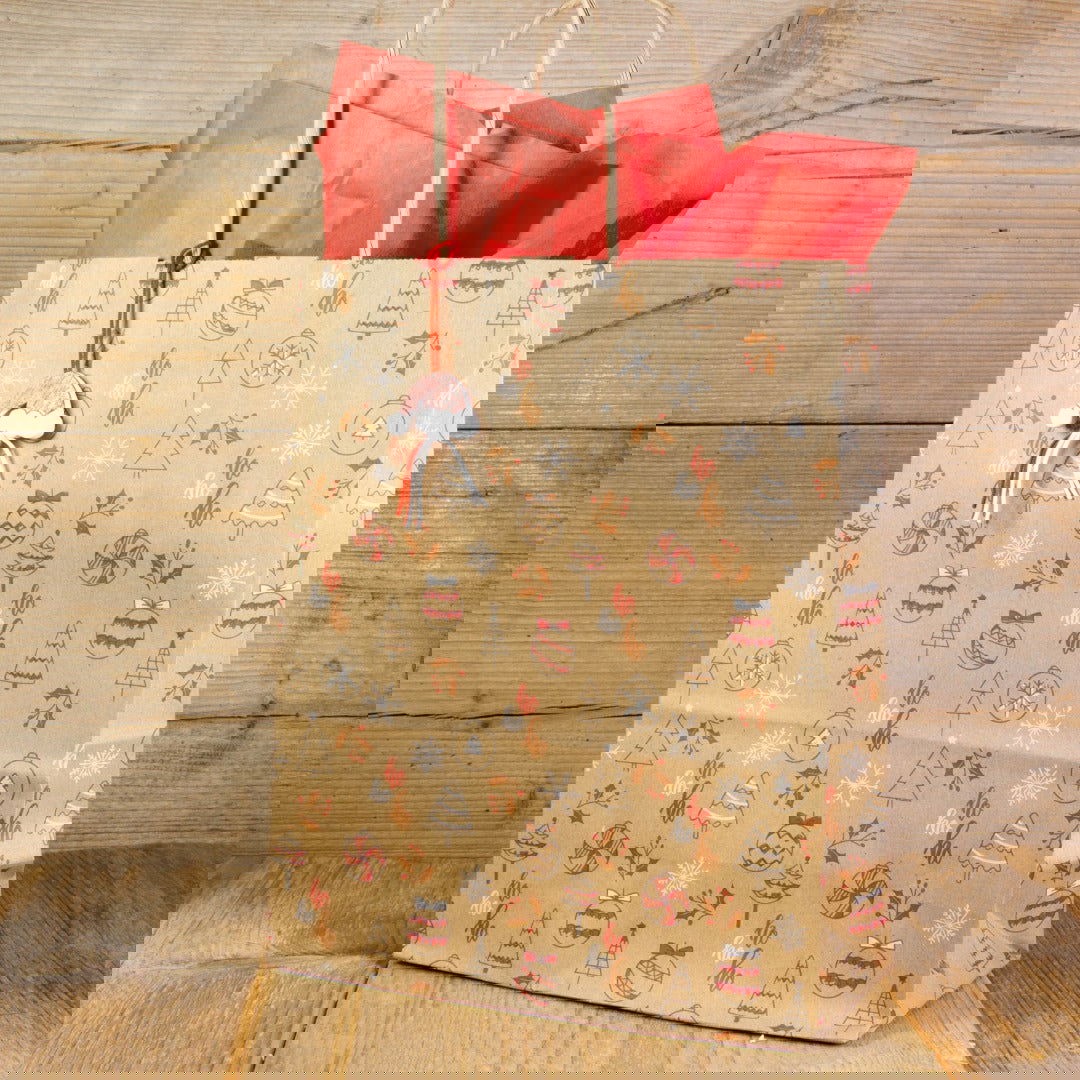 Bruine Kraft Kersttasje - Kadopapier.net
