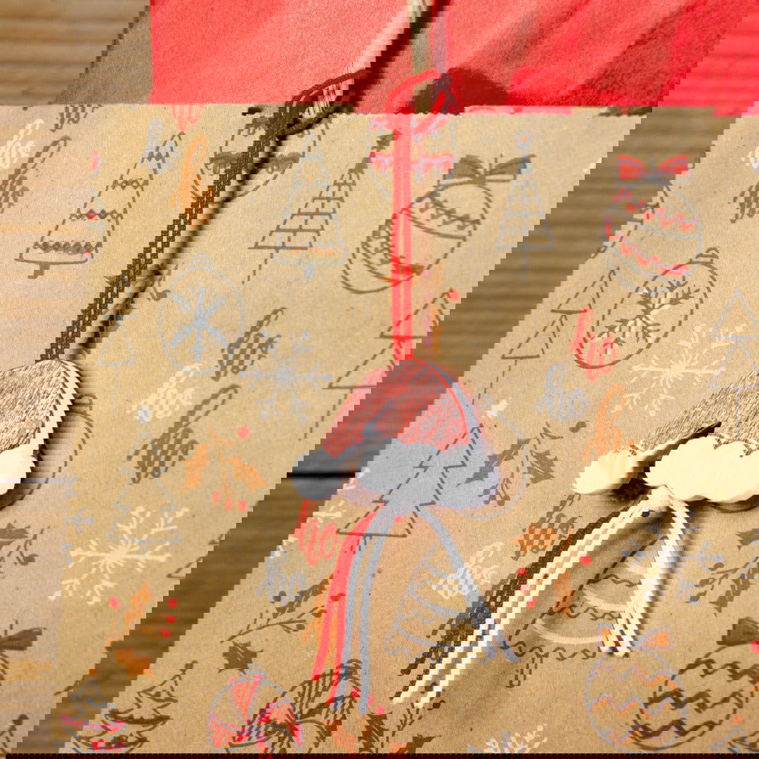 Bruine Kraft Kersttasje - Kadopapier.net