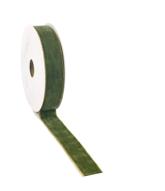 Velvet Lint Mosgroen met Gouden Rand - Luxe Enkelzijdig Fluwelen Lint - 9mm / 25mm / 38mm