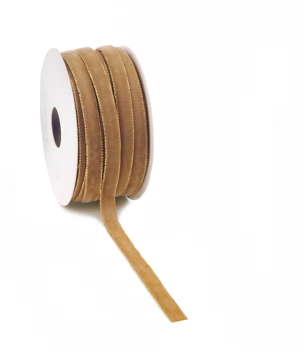 Velvet Lint Zand met Gouden Rand - Enkelzijdig Fluwelen Lint - Cadeaulint - Decoratielint - DIY