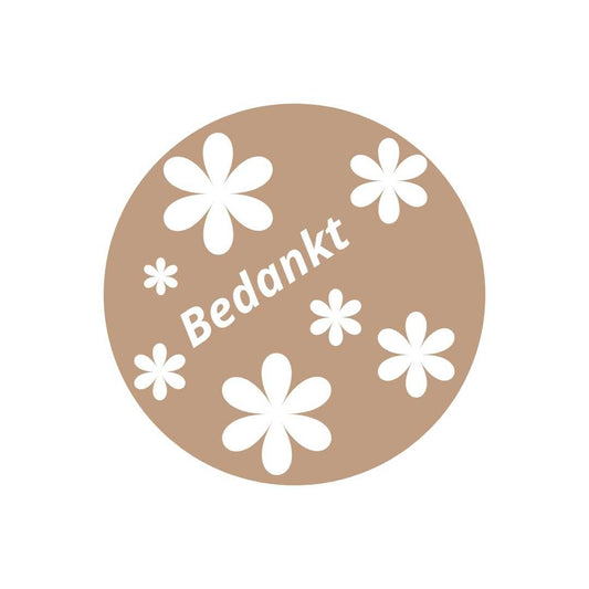 Ronde Stickers "Bedankt" - Kraft Bloemendessin - Wit - Zelfklevend - 39 mm - 250 stuks