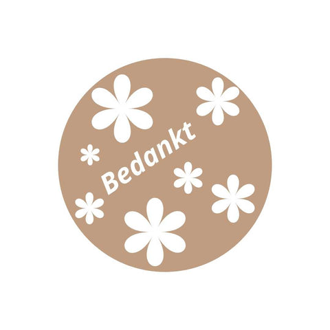 Ronde Stickers "Bedankt" - Kraft Bloemendessin - Wit - Zelfklevend - 39 mm - 250 stuks