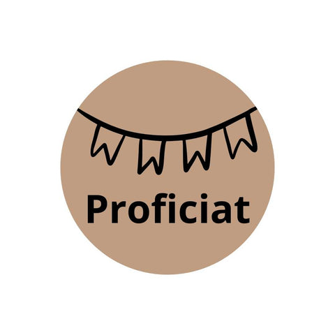 Ronde Stickers "Proficiat" - Kraft Vlaggenlijn - Zelfklevend - Ø 39 mm - 250 stuks per rol