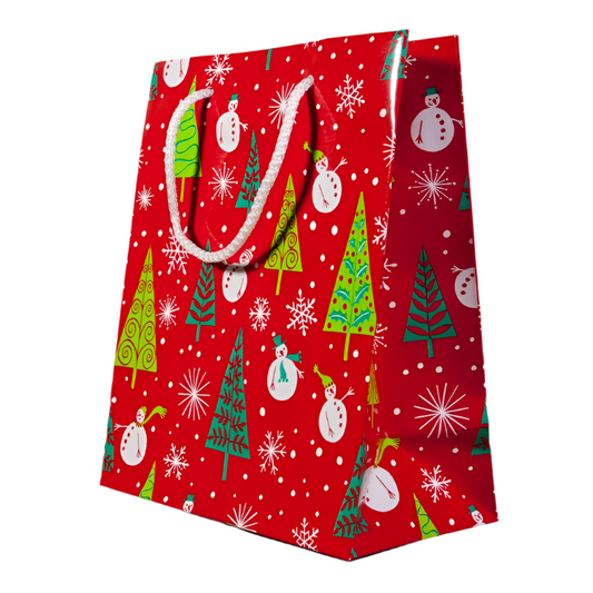 Kerst Draagtas Rood – Set van 12 | 11,3x6,4x14,3 cm, 15,5+6x20 cm, 19+10x23 cm