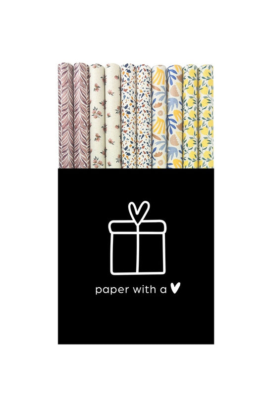 Matisse – Cadeaupapier – 50 Rollen Duurzaam Graspapier – FSC Recycled – Diverse Dessins – Displaybox