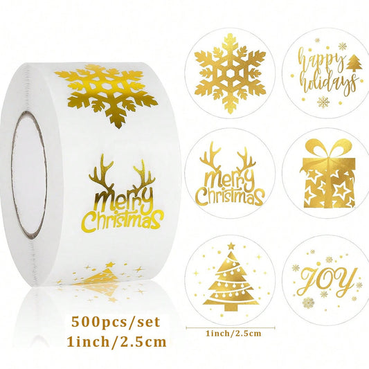 Sluitsticker Merry Christmas Goud/transparant -  25mm - Sticker-Etiket- 500 stuks