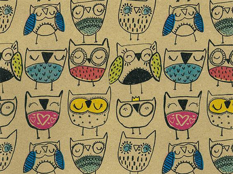 Happy Owl Multicolor - Inpakpapier - Vrolijk Uilen Dessin - Kraftpapier Rol - 30cm & 50cm x 100m