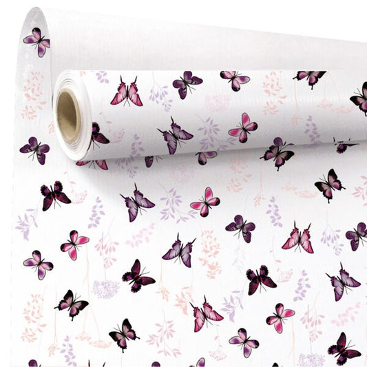 Butterfly - Rol inpakpapier – Wit gestreept kraft met gekleurde vlinders
