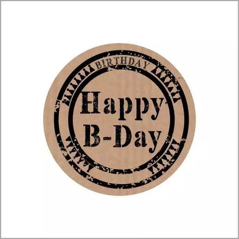 Kraft Wensetiket – Happy Birthday – Rond Sluitzegel – 35mm – Zwarte Bedrukking – 500 stuks