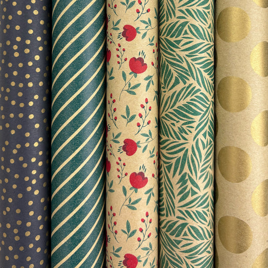 RIO FSC – Cadeaupapier gras/kraft – 70 cm x 2 m – set van 5 rollen