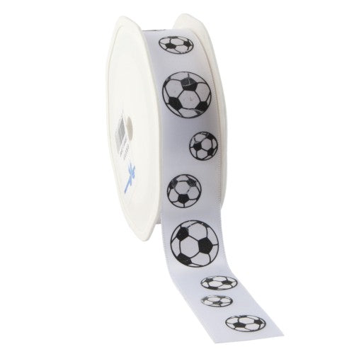 Luxe Satijnlint ‘Voetbal’ 25 mm x 15 m – Perfect voor sportieve cadeaus en decoraties!